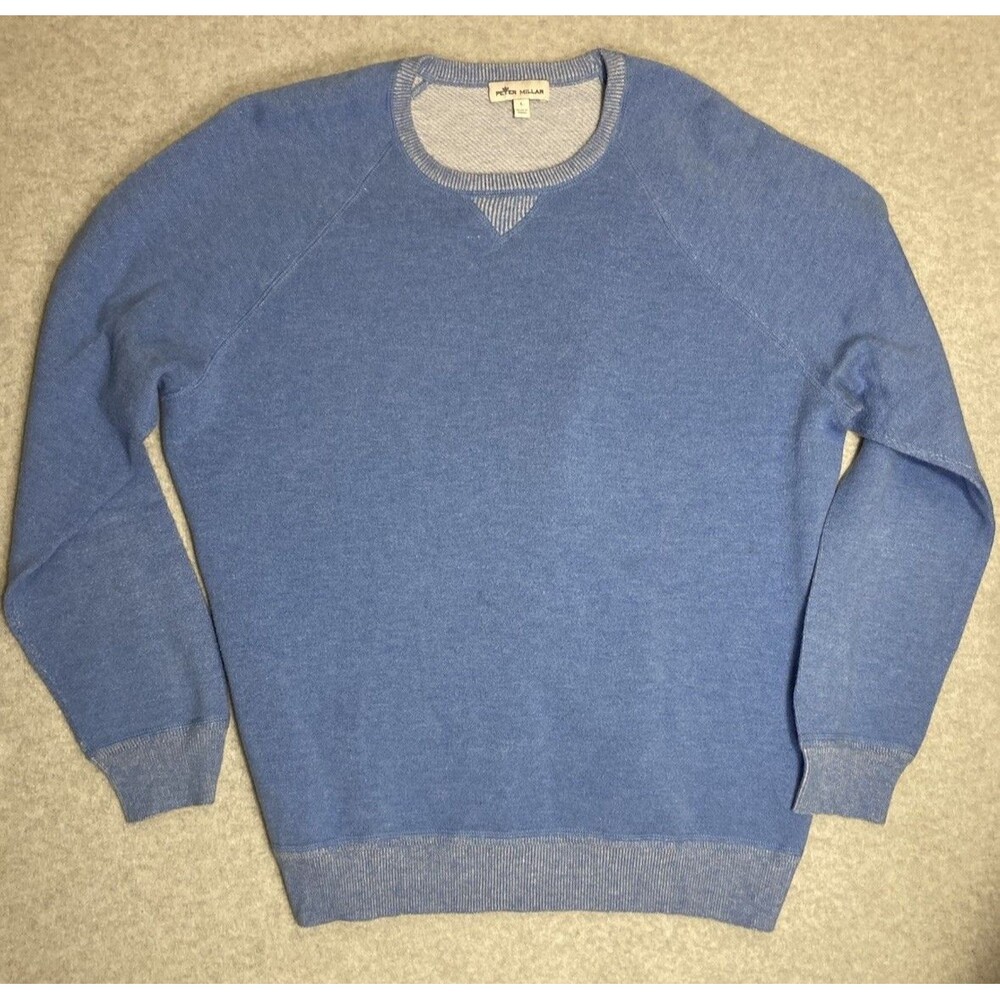 Peter Millar Sz L Sweater Cotton Wool Blue Seaside Hartford Crew Retro Spring